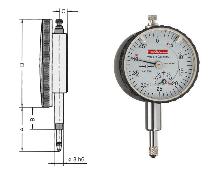 KÄFER FM1101 1 mm Ablesung 0,001 mm Messuhr